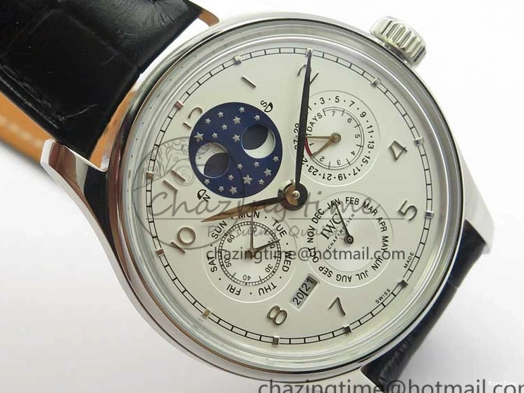 MIROTIME 0128 Portugieser Perpetual Calendar IW503406 V9F 1:1 Best Edition Silver Dial on Black Leather Strap A FastDry 7115